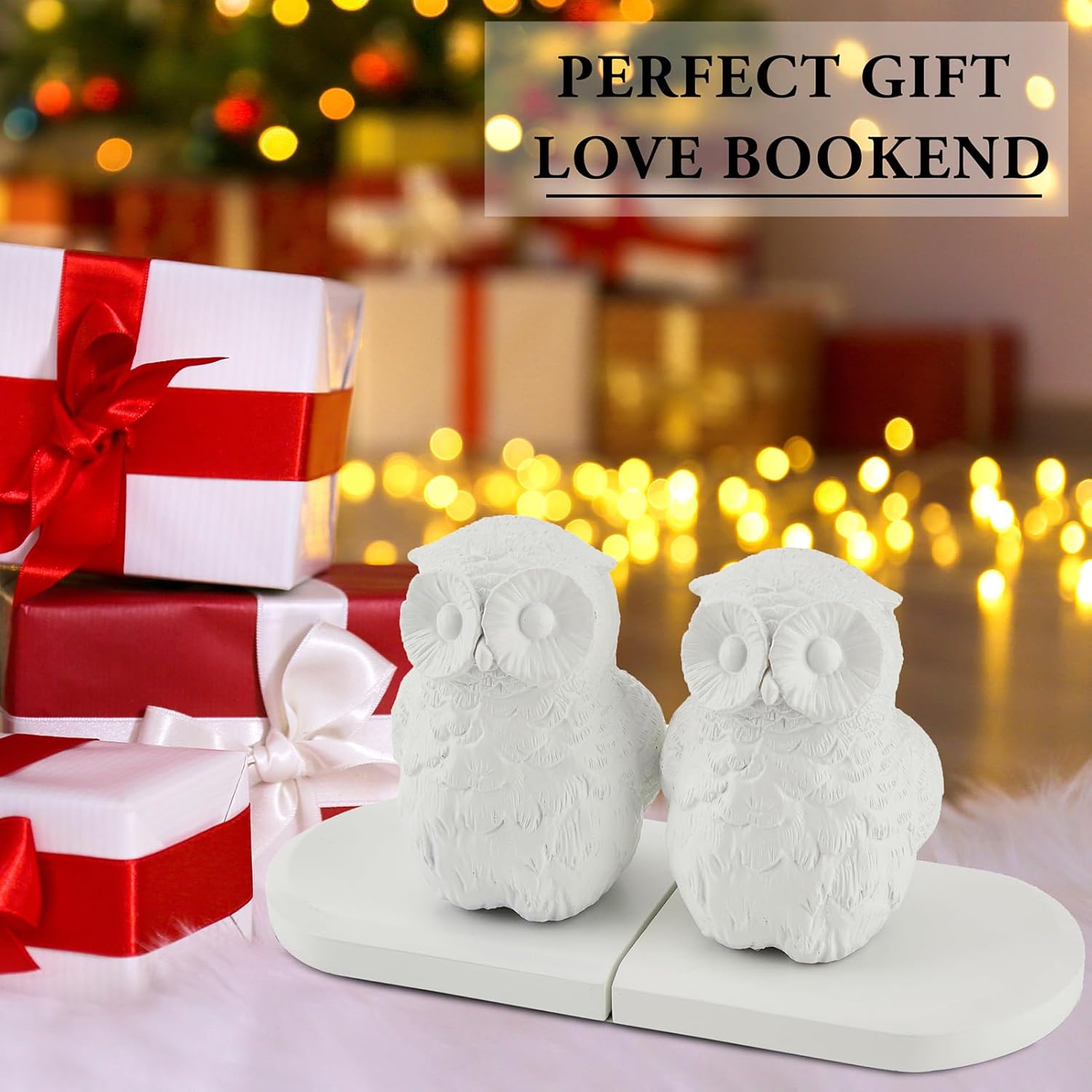 Book Ends Decorative, Owl Bookends White Bird Bookends for Shelves, Kids Rooms, Non-Skid Bookend, Heavy Duty Resin Book Stopper for Books, Decorative Holder, 9.05 * 3.7 * 4.72'' White