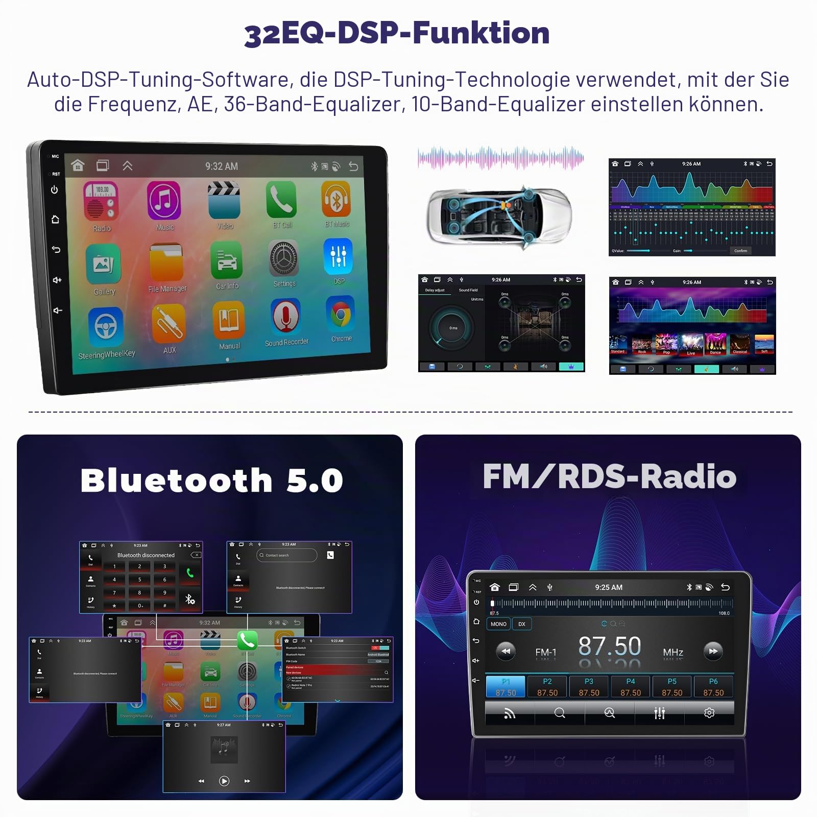 8 Core 4G+64G Hikity Android 15 Autoradio für Nissan Qashqai J10 2006-2016 mit Carplay Android Auto Navi,Autoradio mit 9 Zoll Bildschirm,Bluetooth FM/RDS Mirror Link DSP