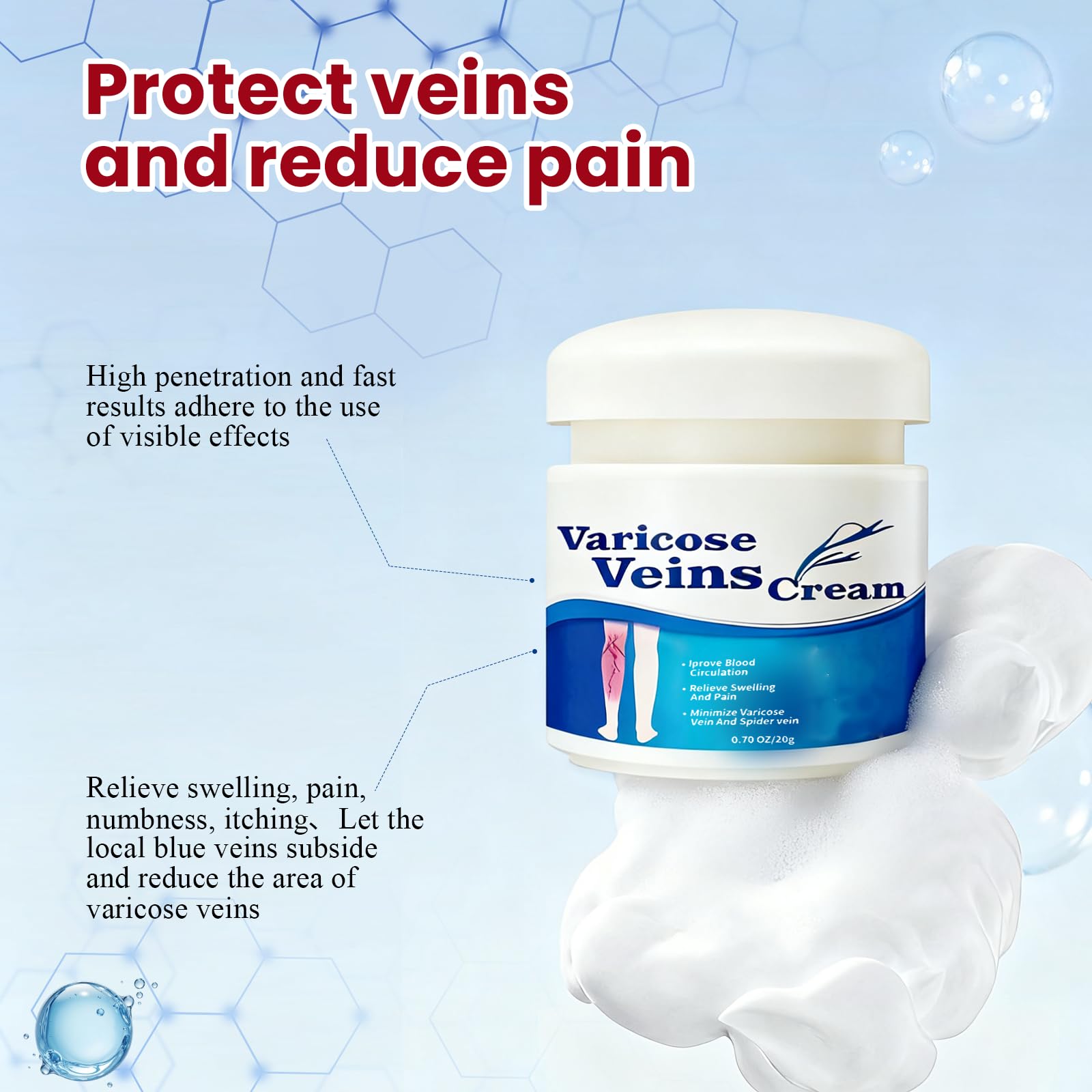 20g Crème pour Les Varices,Soulage Rapidement Les Jambes Fatiguées Et Lourdes,Facile à Utiliser