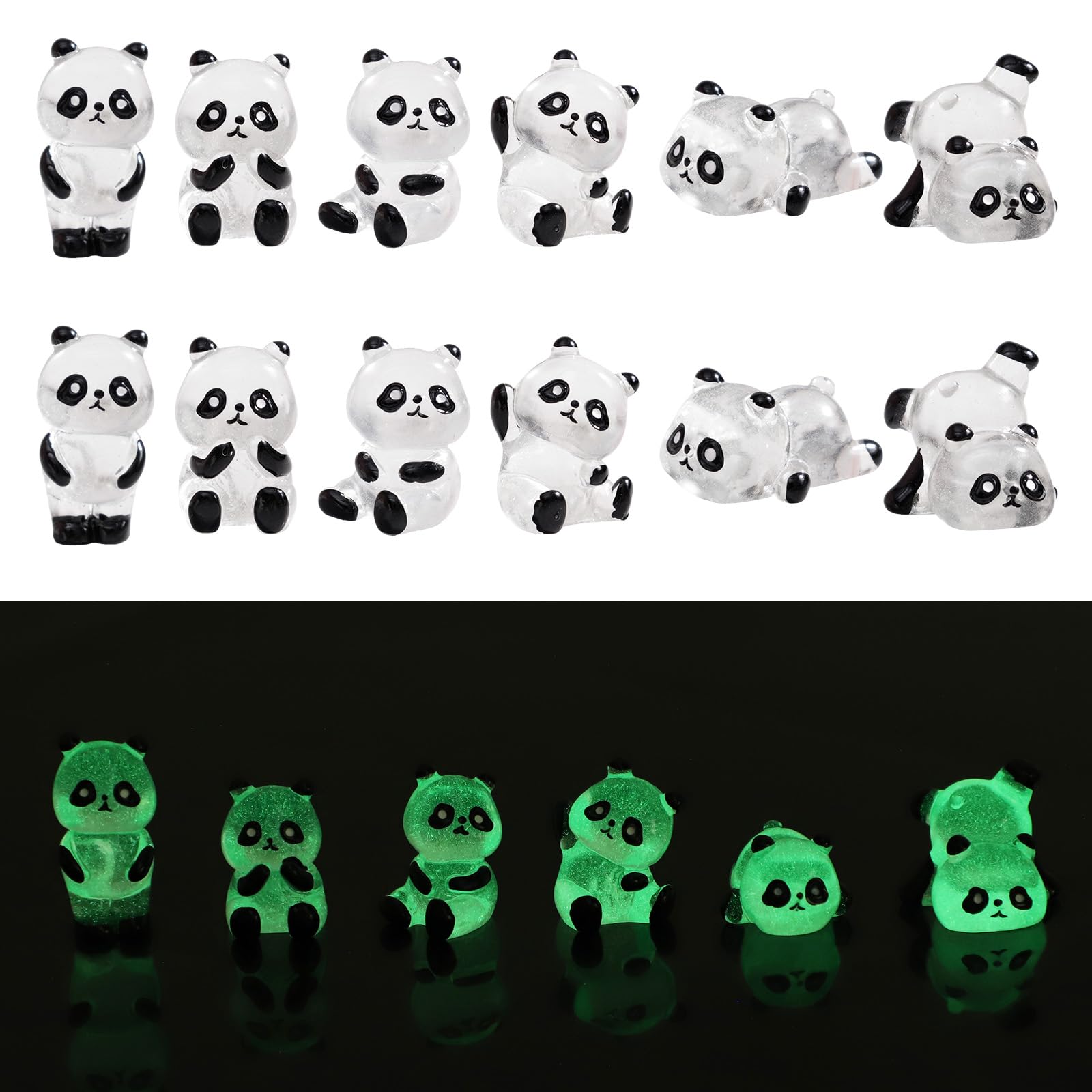 ZoeWei Resin Animals, 12pcs Panda Miniatures Glow in the Dark, Mini Animal Panda Figurines for Landscape Decoration, Tiny Resin Animals for Home Garden & Desk Decor