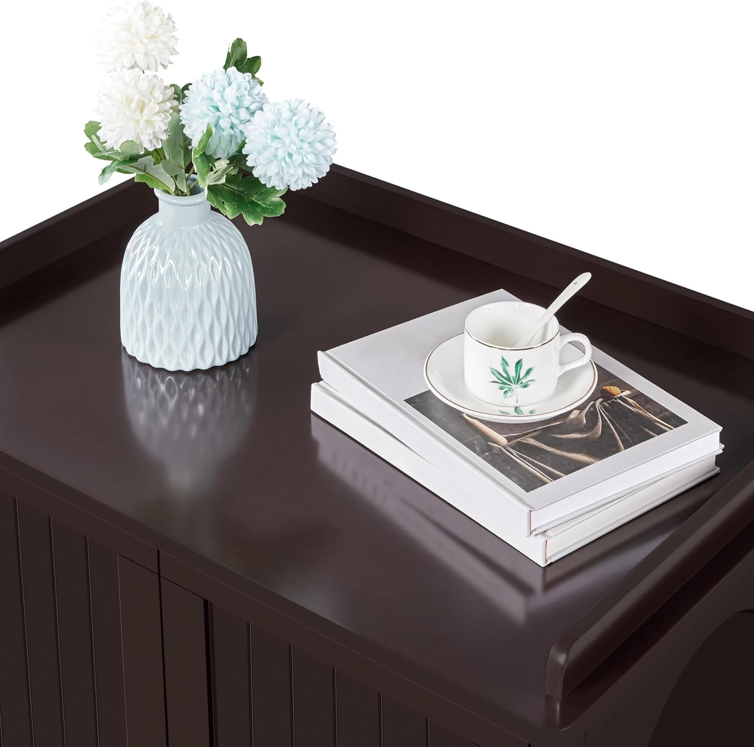 Topeakmart Wooden Cat Litter Box Enclosure, Hidden Cat Washroom Furniture Decorative Litter Box Kitty Play House, Storage Bench Pet Side Table Indoor House w/Removable Divider