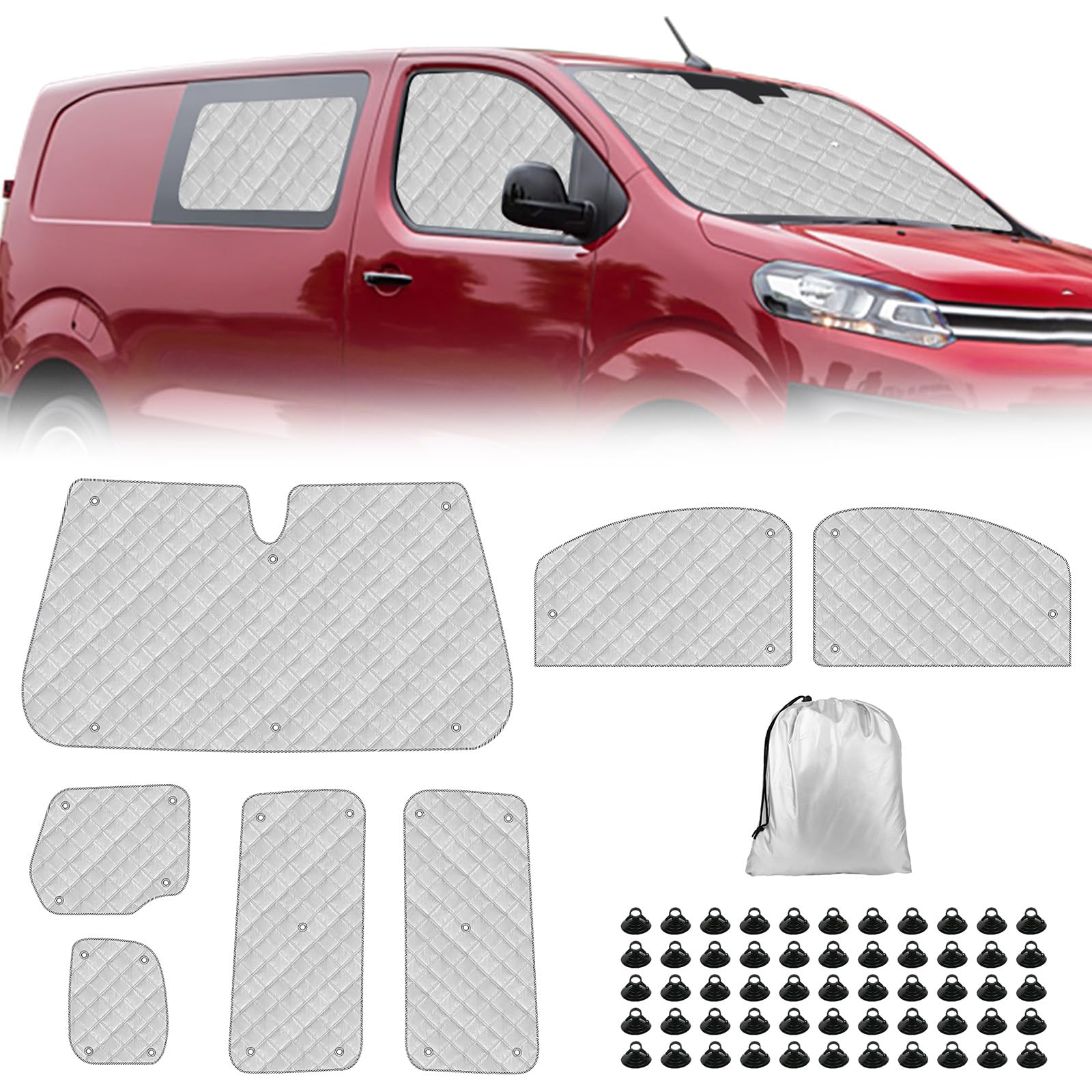 7 Pezzi Tappetino Termico sostituzione per Citroen Jumpy 2016-2024, sostituzione per Opel Vivaro 2019-2024, Protezione Solare per Parabrezza, Visiere Parasole Pieghevoli | Technology, tappetino termico per parabrezza, pellicola di alluminio, pieghevole, r