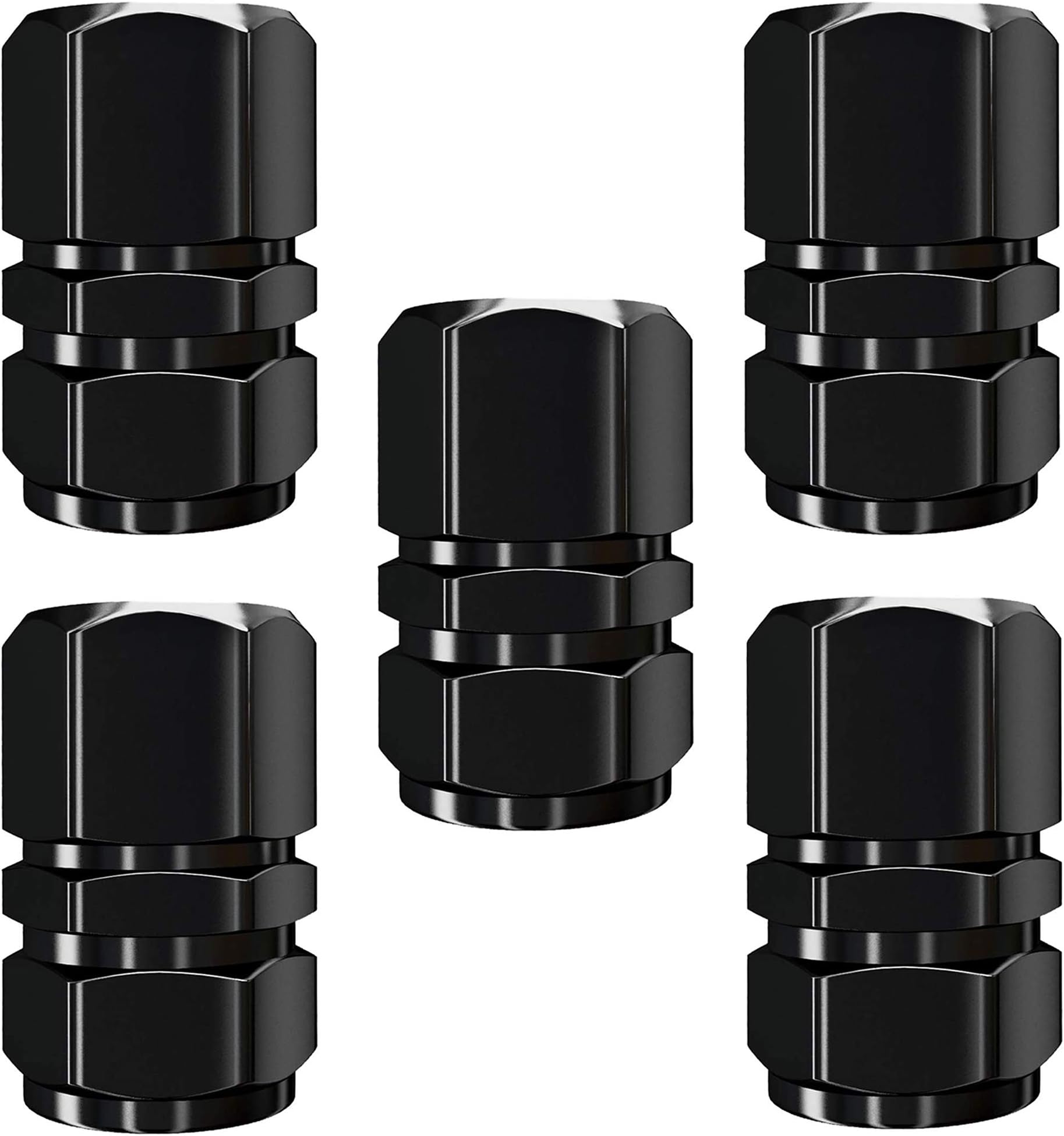 ACUTAS 5X Aluminum Car Wheel Universal Tire Stem Covers for Cars, SUVs, Bike and Bicycle, Trucks, Motorcycles Heavy-Duty Valve Cap (Black)