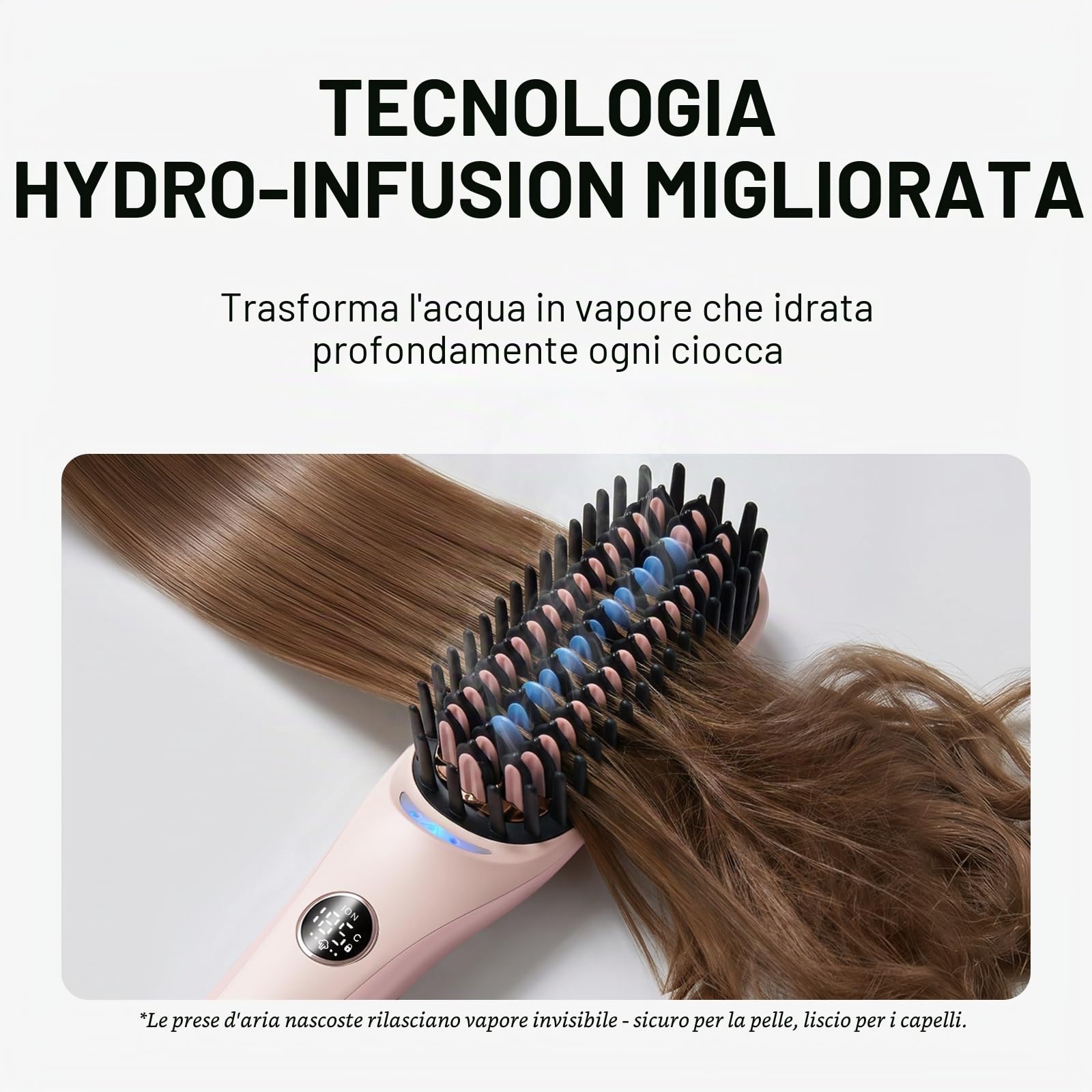 Wavytalk Spazzola Lisciante a vapore per Capelli Steambrush Pro 4-in-1 per donna, riduce i danni del calore con vapore e ioni, styling veloce da salone, lucentezza senza crespo, doppia tensione, rosa