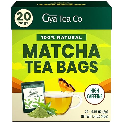 Gya Tea Co Bolsas de té verde Matcha (20 bolsas)  Té suave con alto contenido de cafeína fresco y sedoso para refrescar la mañana y salud digestiva