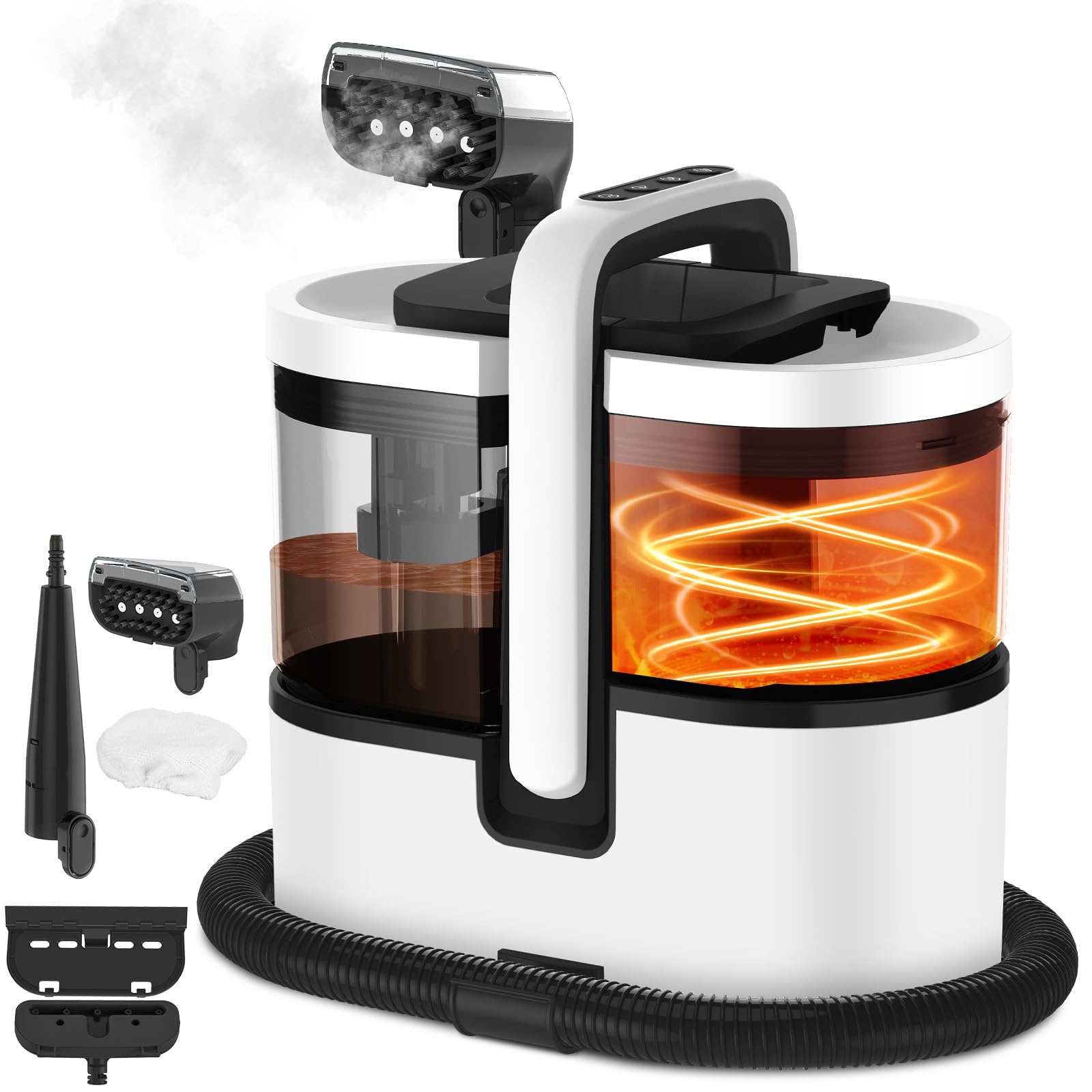 HJH Polsterreiniger Gerät Teppichreiniger 1800W, 100°C Steam Cleaner Schnellheizung, 18Kpa Nasssauger mit Starker Saugkraft, Tragbarer Dampfreiniger für Sofa, Teppich, Polster, Vorhänge, Autositz