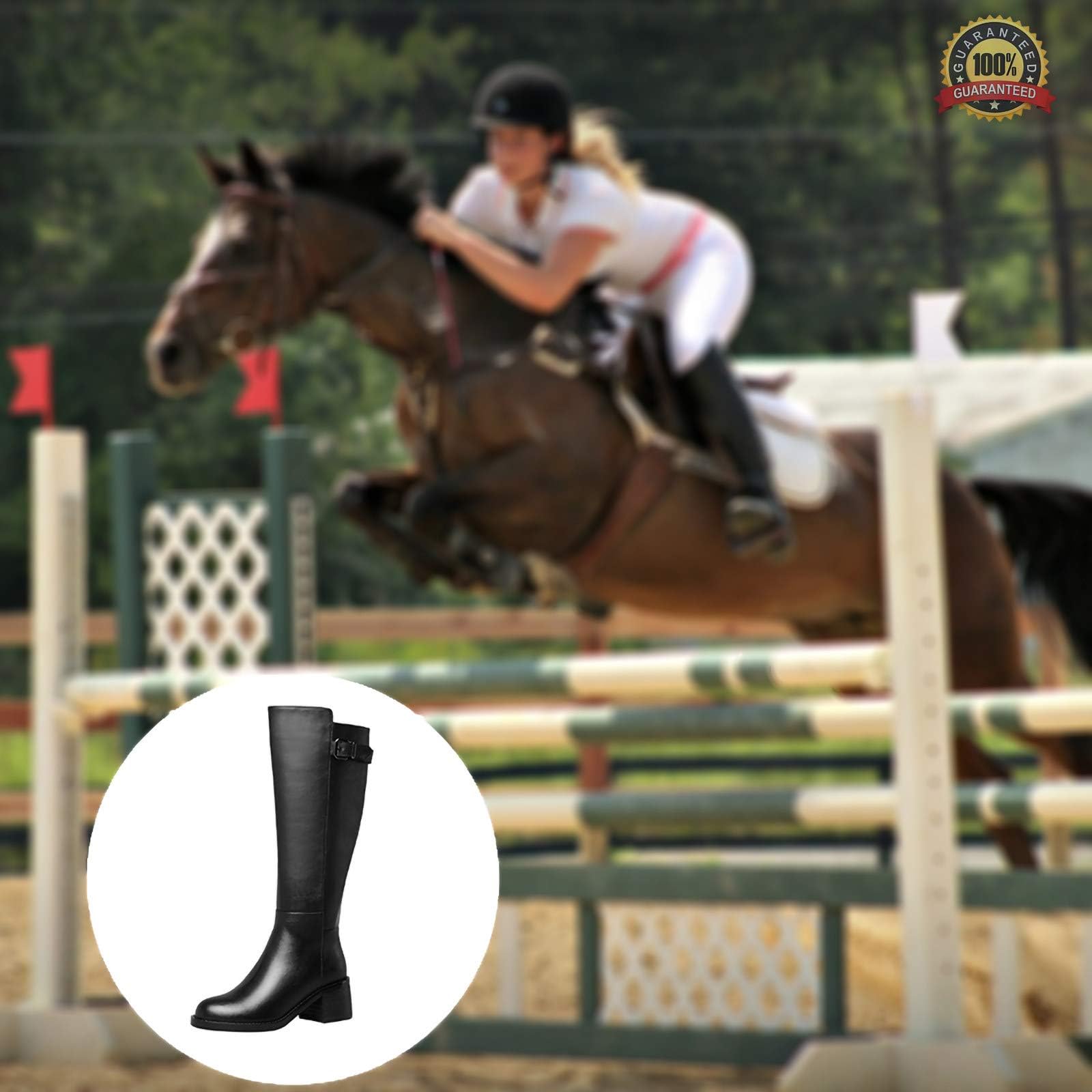 Stivali Da Equitazione Equestri(34-39), Stivali Alti Equestri, Stivali Da Campo, Fibbia Della Cintura/design Con Cerniera Laterale, Pelle Liscia, Per Donna/primavera, Autunno,38,Brown
