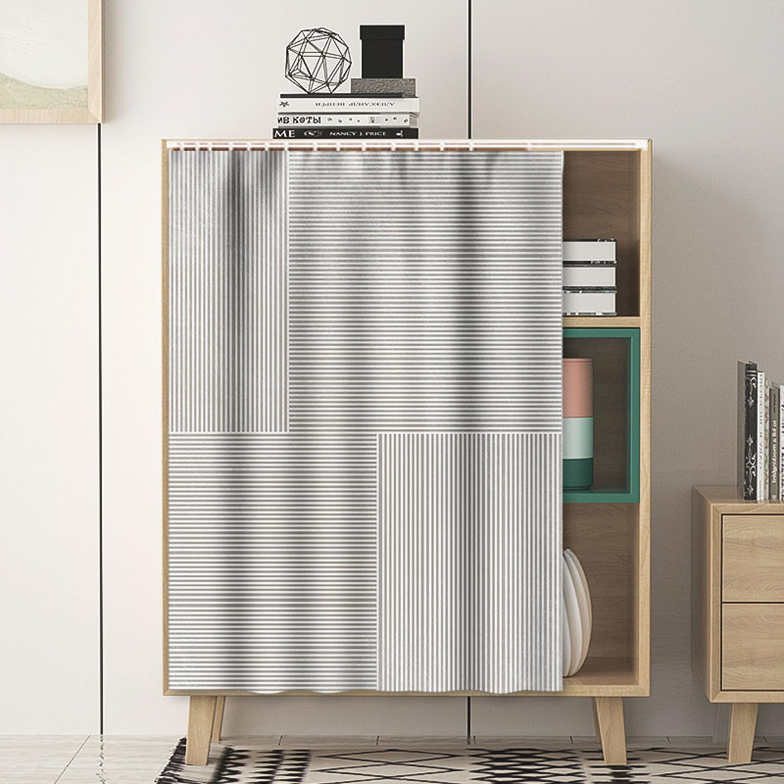 Vllentin Curtain Dustproof For Storage Cabinets,Bookcase Dustproof Curtain,Closet Door Curtain For Shoe Bookcase,With Track Rail,Shading And Ventilation,for Bedroom,Living Room,Bathroom