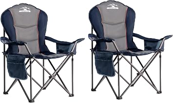 Oversized Camping Chairs with Cooler Bag & Cup Holder - Set of 2 Heavy-Duty 500lbs Folding Chairs Steel Frame, Padded Seat, Blue & Gray