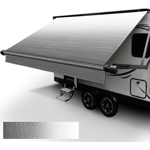 Dulepax RV Awning Fabric Replacement(14'2" Fabric) Heavy Duty 18.5oz Vinyl Camper Awning Replacement, UV-Resistant, Weatherproof Universal Fade Gray Outdoor Canopy for RV, Motorhome, Trailer