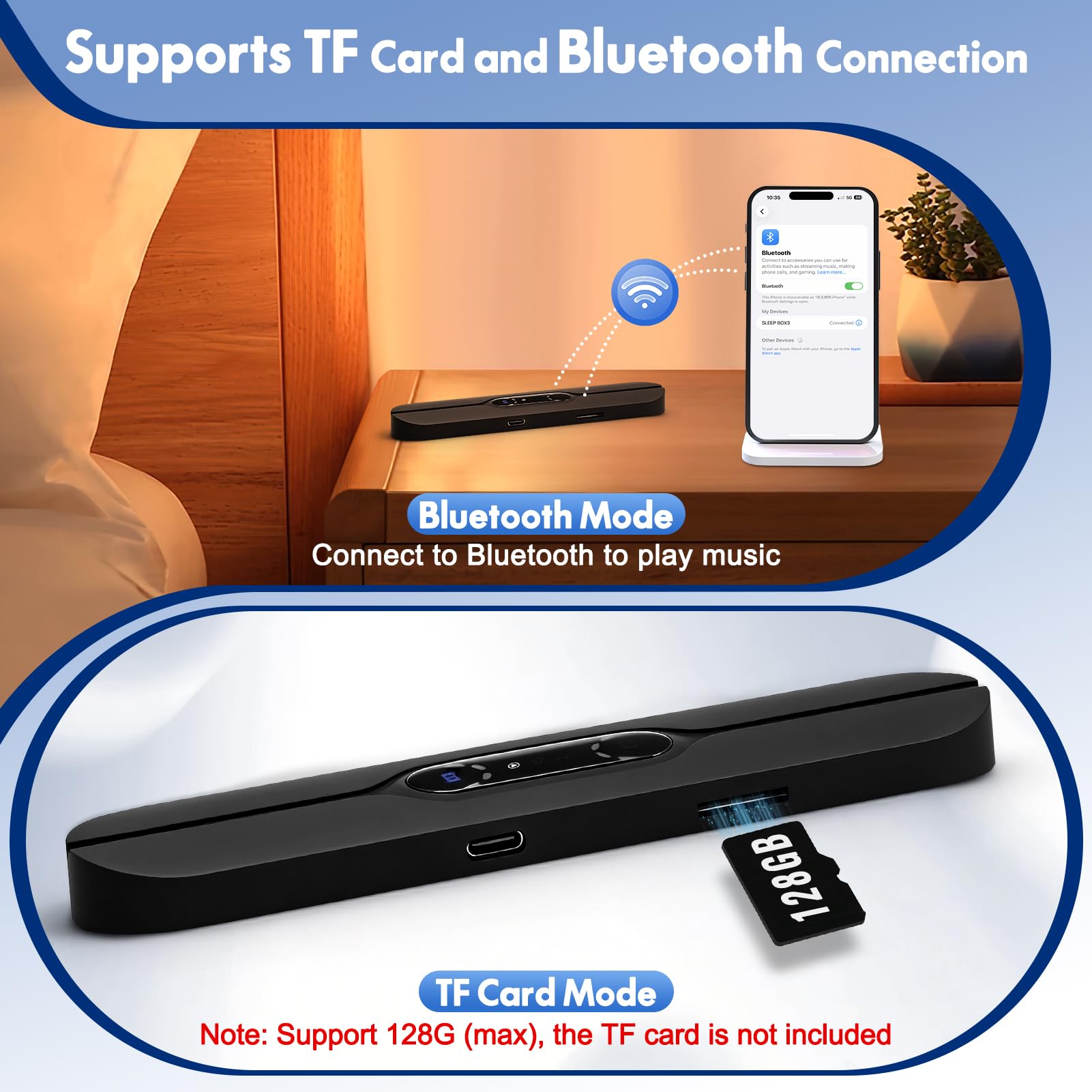Bluetooth-Knochenschalllautsprecher, Tragbarer Schlaf Knochen Leitung Lautsprecher mit Stereo Bass, Kissenlautsprecher Bluetooth mit Weißes Rauschen, Lautstärkeregler, TF-Kartenunterstützung, Timer