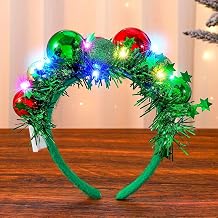 CAKURE LED Christmas Headband Green Light Up Christmas Ball Headbands Xmas Hair Hoop Holiday Party Costume Headwear Hair Accessories for Women
