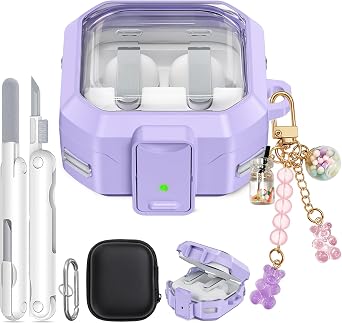 Secure Lock for Galaxy Buds 4 Pro Case and Buds 4 Case 2026, Anti-Yellowing Clear Case Soft TPU Cover for Women Girly with Cleaner Kit, Keychain, Cute Bear Charm & Storage Bag