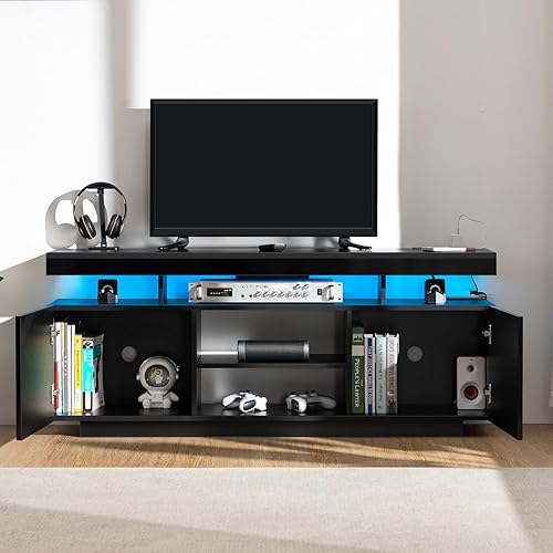 Miniatura 5 de HOMMPA Soporte de TV LED para TV de 65/60/55 pulgadas Centro de Entretenimiento Moderno con Tomas de Corriente, Consolas de TV para Juegos con