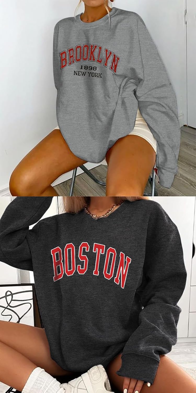 Women's Graphic Sweatshirts Oversized Long Sleeve Cute Los Angeles Loose Crewneck Pullover Sweatshirt - Image 2