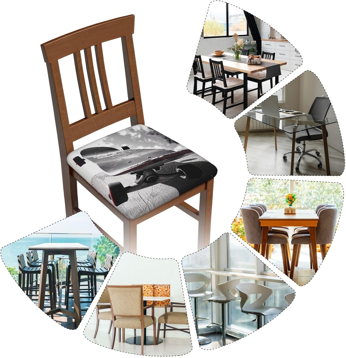 Skateboard 1 Print Square Cushion Covers 6 Pcs Set Elastic Non-Slip Seat Cushion Slipcovers Pet Furniture Protectors for Chair, Sofa