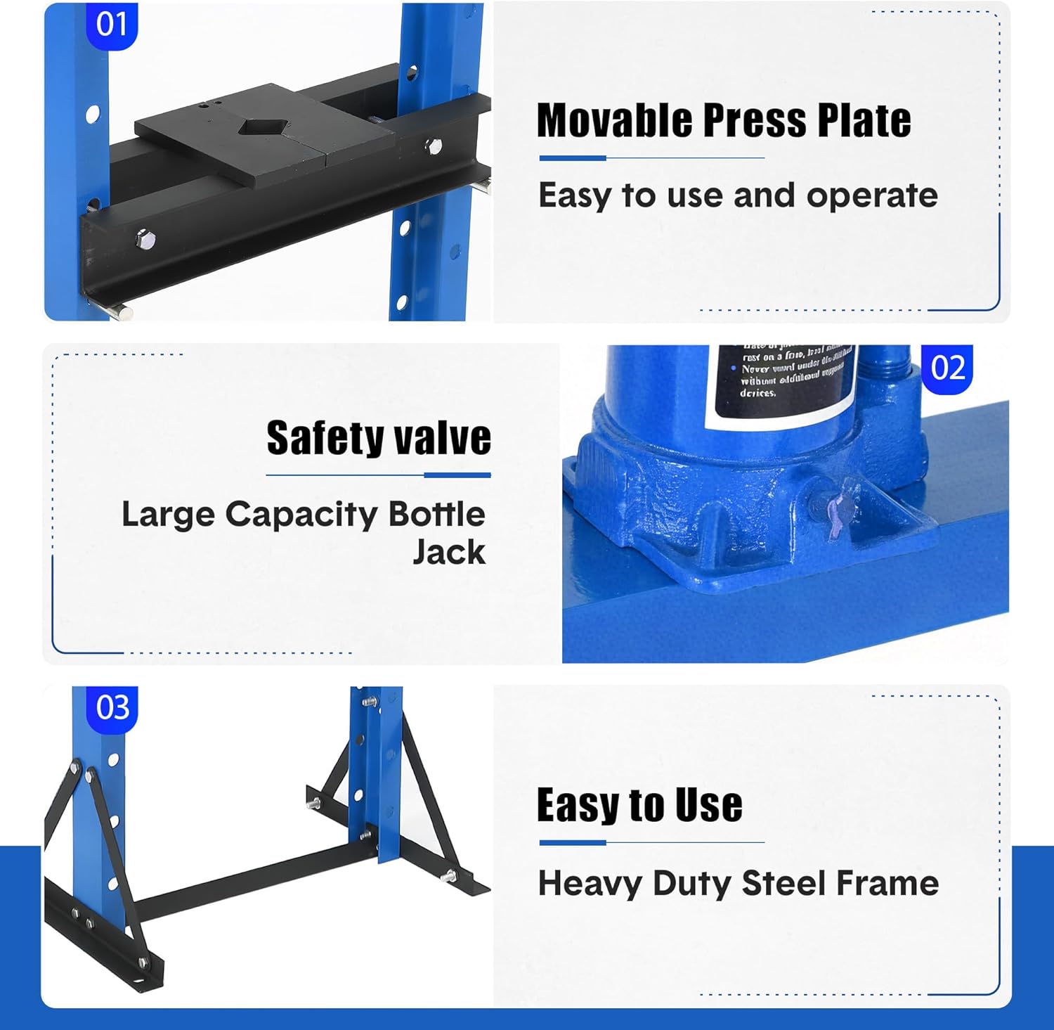 GarveeTech 12 Ton Hydraulic Press, Heavy-Duty Adjustable h-Frame Garage Floor Shop Press with Stamping Plates to Straighten Bend or Press Parts, for Straightening/Automotive Repair/Garage Use