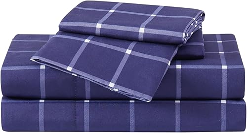 Miniatura 2 de Truly Soft Everyday Tattersall - Juego de sábanas tamaño individual color azul marinoblanco