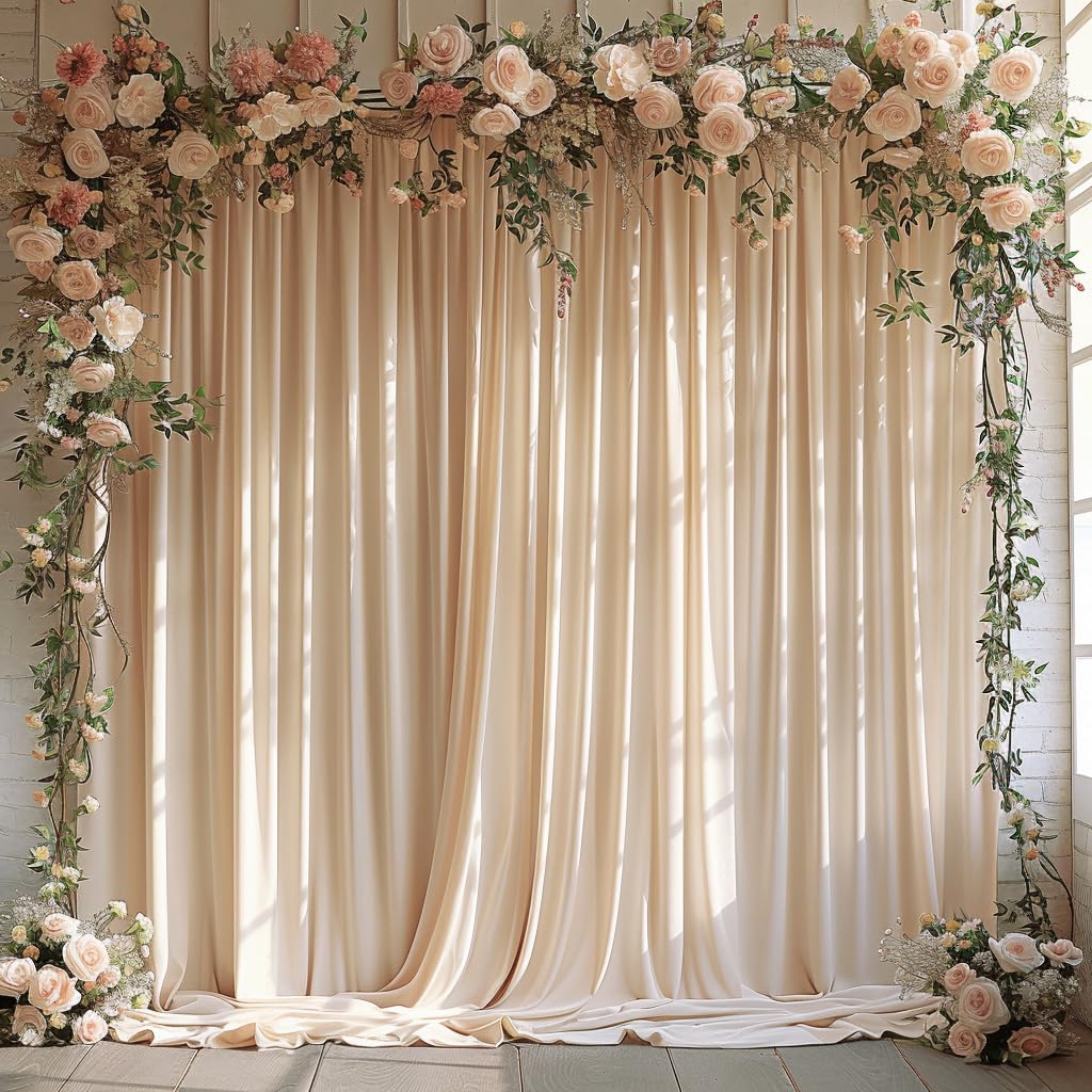 10x10ft Wrinkle Free Backdrop Curtain for Parties Soft Fabric Drapes Wedding Cream Curtain Backdrop for Birthday Party Decorations Background for
