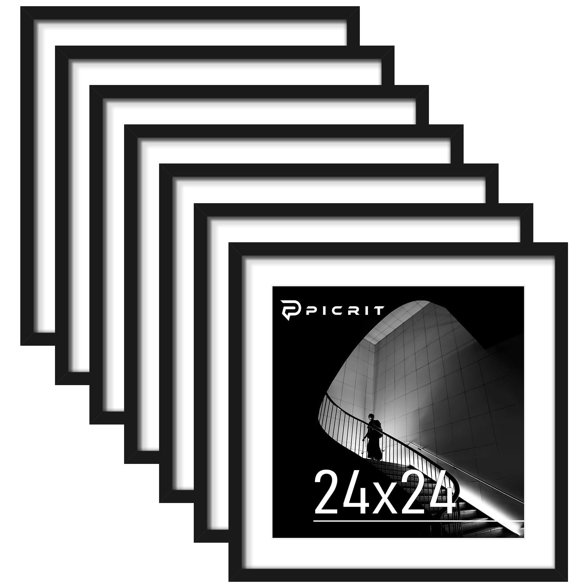 Picrit 24x24 Black Poster Frame Set of 7, Square Gallery Picture Frames