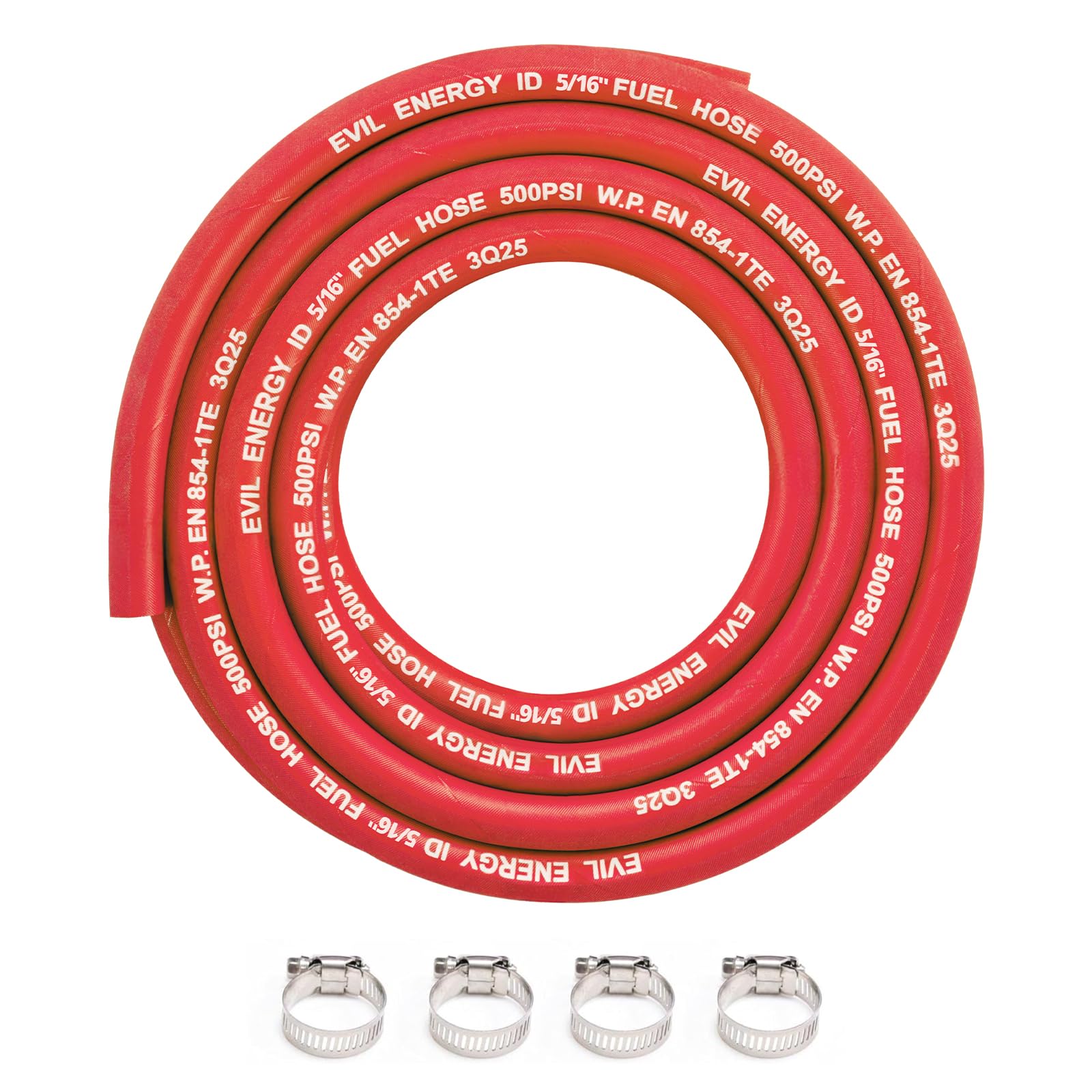 EVIL ENERGY 5/16" High Pressure Fuel Line Hose 15FT 500PSI E85 for Fuel Systems Engines NBR Rubber EN854-1TE Red