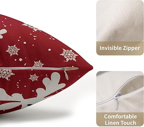 Miniatura 2 de Juego de 2 fundas de almohada lumbares de Navidad de 12 x 20 pulgadas, diseño de copos de nieve de ciervos de Navidad, color rojo, para exteriores,