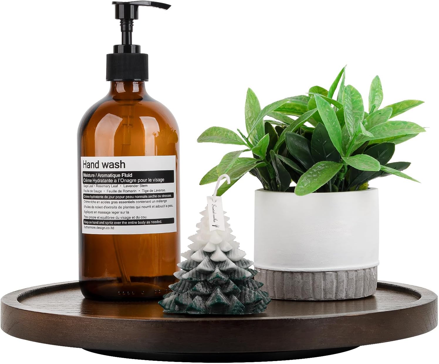 Wood Lazy Susan Organizer Kitchen Turntable for Cabinet Farmhouse Bathroom Decor Round Decorative Tray for Vanity, Counter, Sink, Coffee Table, 12 Inch, Walnut