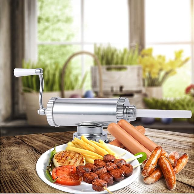 VolksRose 2LBS/1.2L Manual Sausage Filler Maker, Meat Stuffer Filler Hand Operated Tool, Horizontal Stainless Steel Meat Sausage Stuffer, 3 Sizes of Food-Grade Sausage Tubes, Commercial Home Use #1