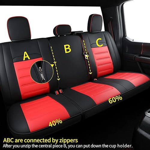 Miniatura 7 de LUCKYMAN CLUB Fundas de asiento de piel sintética F150, aptas para 2015-2024 F150 SuperCrew y 2017-2024 F250 F350 F450 Super Duty Crew Cab (juego