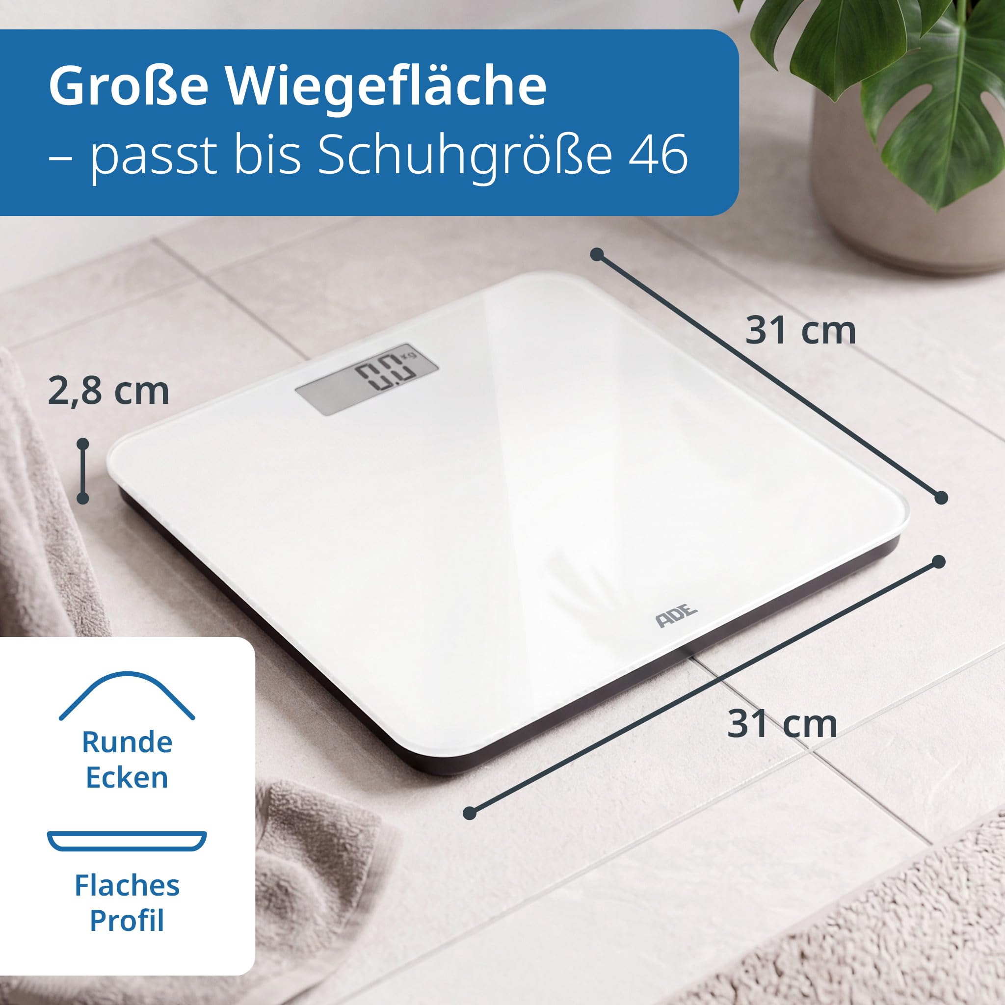 ADE Sprechende Personenwaage digital Deutsch | bis 250kg | Körperwaage mit Sprachausgabe in 5 Sprachen | sehr großes Display | ideal für Blinde, Sehbehinderte und Senioren