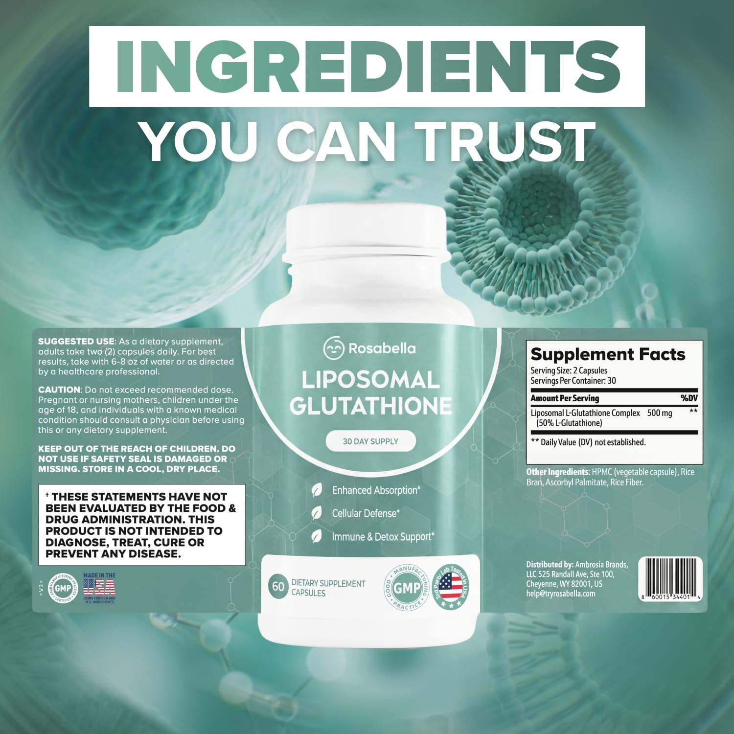 Rosabella Liposomal Glutathione 500mg – High Absorption Glutathione Supplement, Antioxidant Support, Cellular Health & Detox Support, 60 Capsules, 30 Day Supply, Daily Antioxidant Capsules — Amazon image 7
