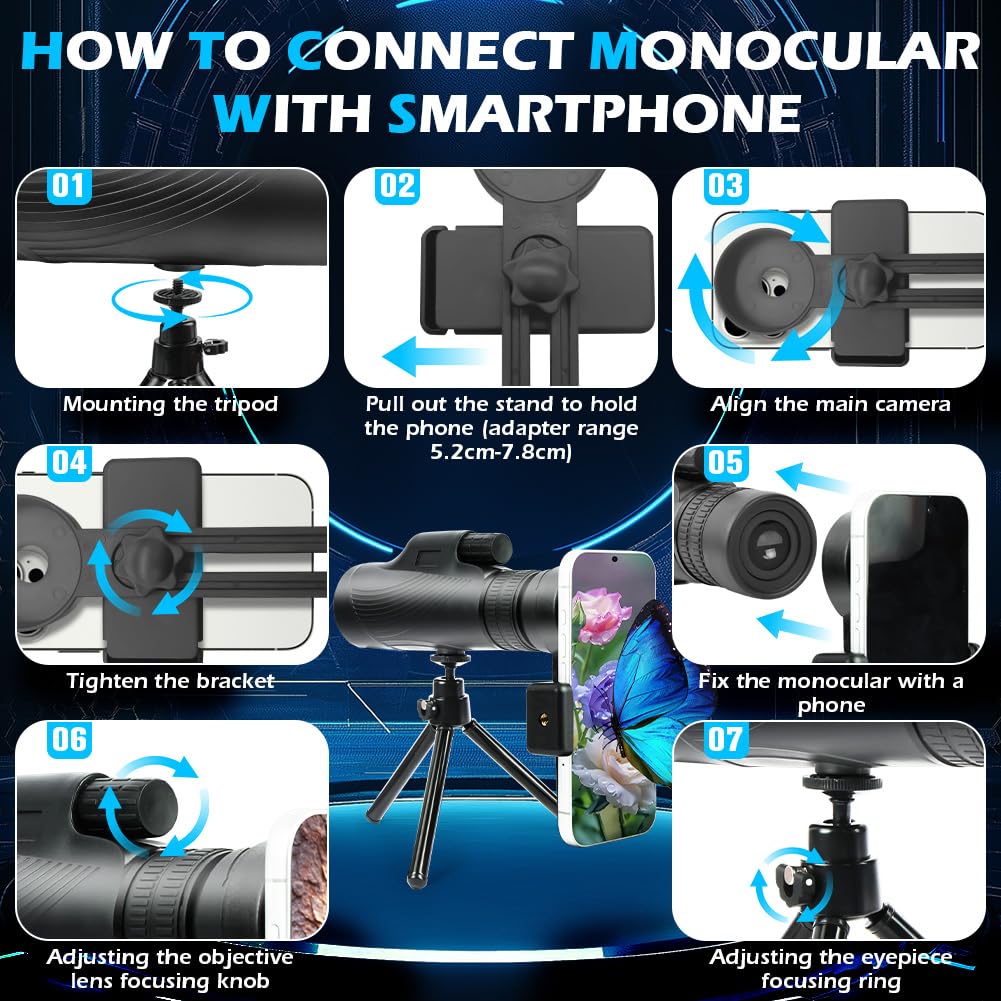 AOOWU Teleskop monokularowy o dużej mocy z statywem, 10x30 HD Zoom wodoodporne kompaktowe monokular dla dorosłych, pryzmat BAK4 i soczewka FMC, świetny do obserwacji ptaków, wędrówek, polowania