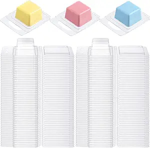 Wesiti 100 Pcs Clear Plastic Wax Melt Clamshell Containers, 1 oz Square Candle Molds for DIY Candles, Soaps, Chocolates