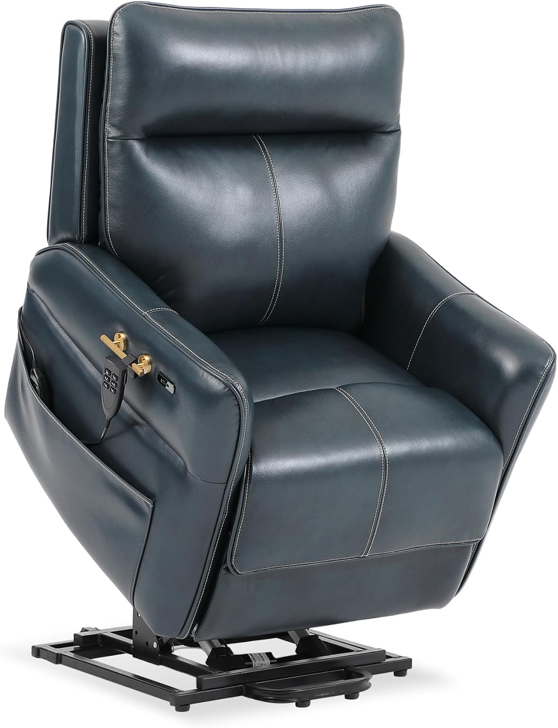 DYNOX Power Lift Recliner for Elderly, Zero Gravity Dual Motor Recliner with Massage & Heat, Genuine Leather (9219, Dark Blue)