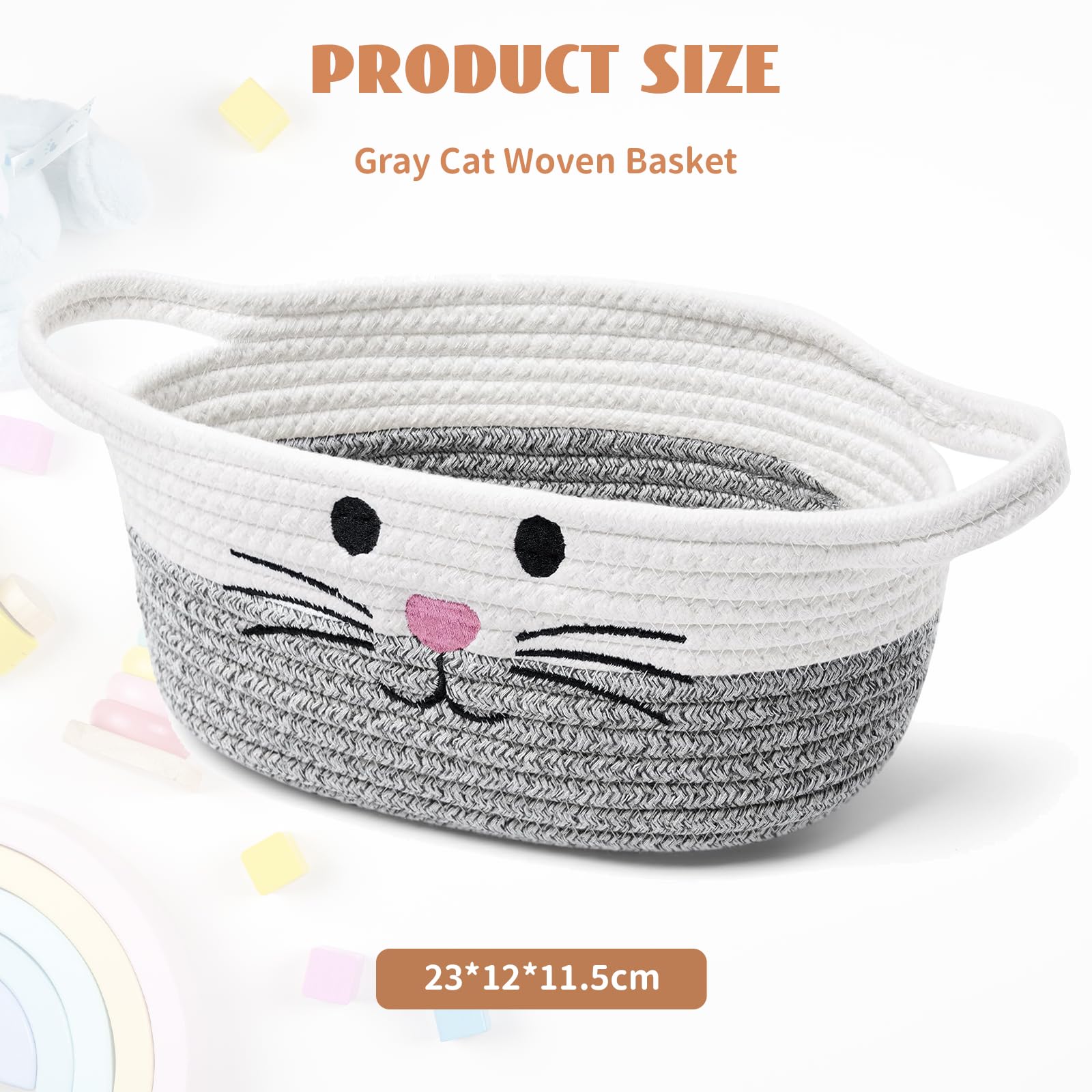 Calkkrer Grey Braided Cotton Rope Basket with Handle, Cute Storage Basket for Nursery Gift Basket, Toy Storage for Dogs and Cats - Image 2