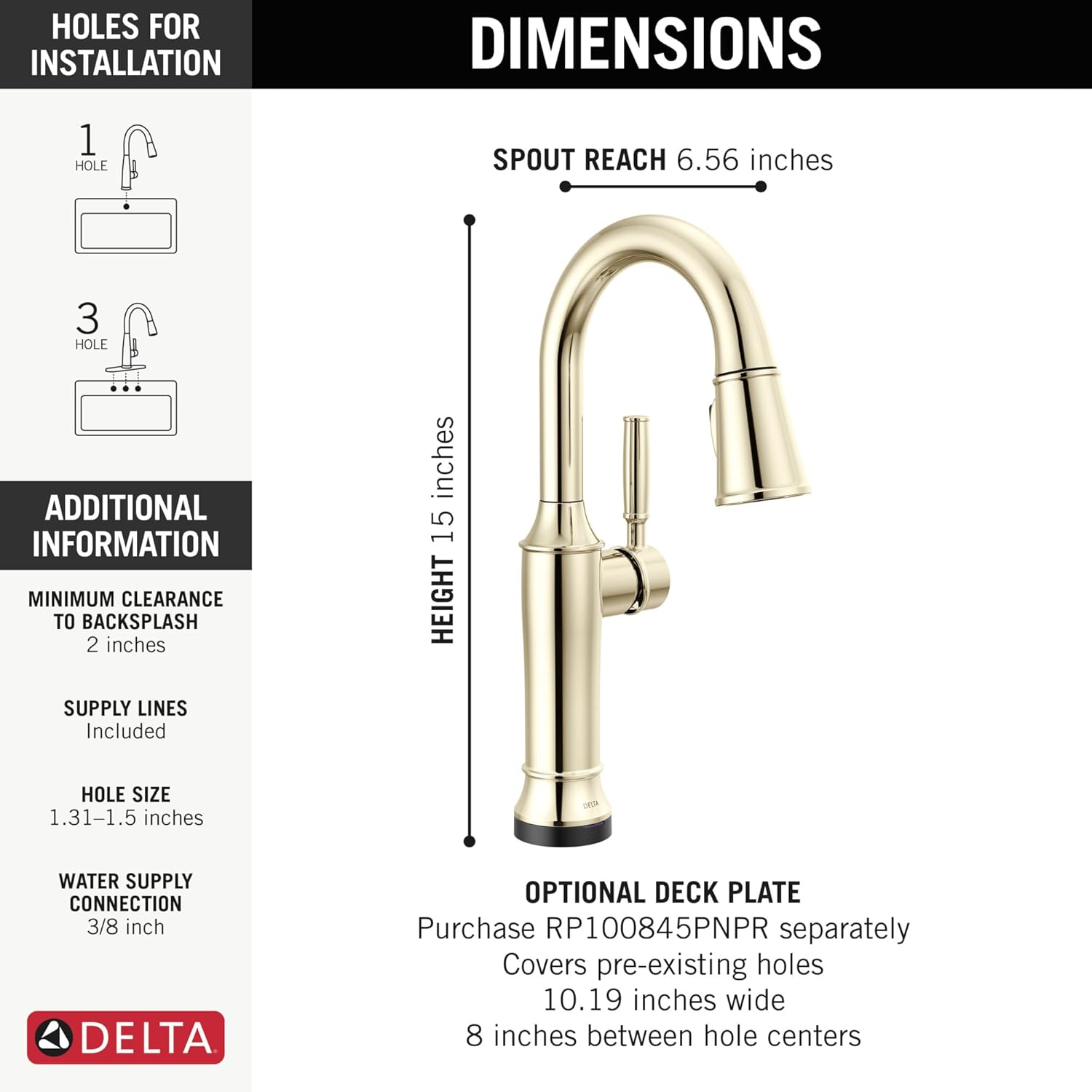 Delta Faucet Renaldi Touchless Bar Faucet with Touch Technology, Bar Sink Faucet Single Hole Polished Nickel, Wet Bar Faucets, Prep Sink Faucet, Lumicoat Polished Nickel 9984TL-PN-PR-DST