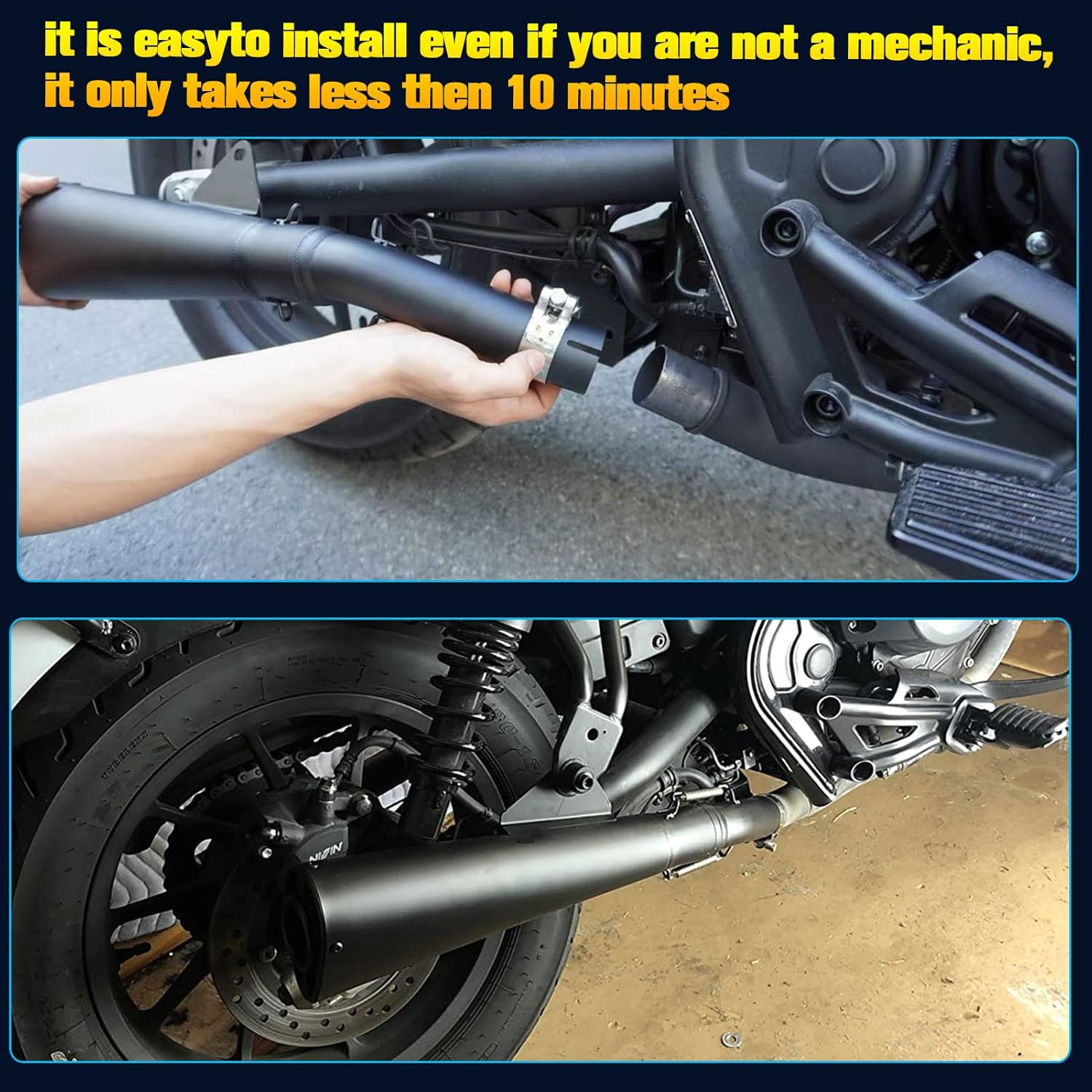 for Hon-da CMX Rebel 500 CMX500 Rebel500 Motorcycle Exhaust Muffler Pipe Slip-on Exhaust Full Systems Stainless Steel 2017 2018 2019 2020 2021 2022 2023 Black Retro