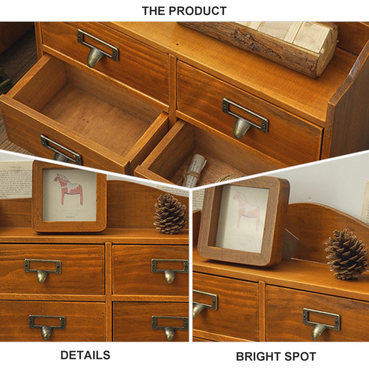 Retro Schmuckorganizer Holz mit Schublade für Kosmetik und Schmuck