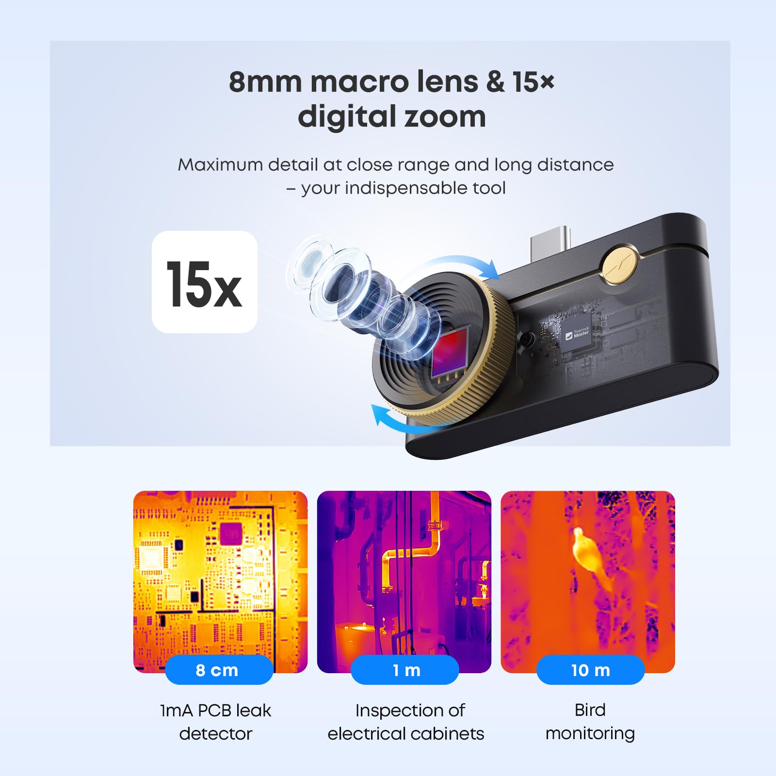 P3 Kamera Termowizyjna do Smartfona Android i iPhone, Podczerwień 512x384 X³IR z Obiektywem Makro 8mm, Detekcja Wycieków 1mA dla PCB, -20°C do 600°C, Zoom 15x, Narzędzie dla Elektroniki i HVAC