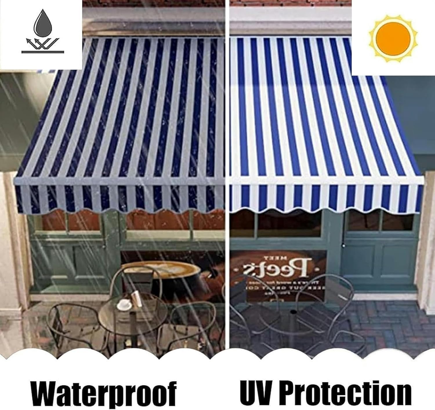 Patio Awning Retractable Handle Crank Deck Canopy, UV Protection Sun Shade, Manual Retractable Garden Patio Awning Replacement Fabric with Valance, Frameless