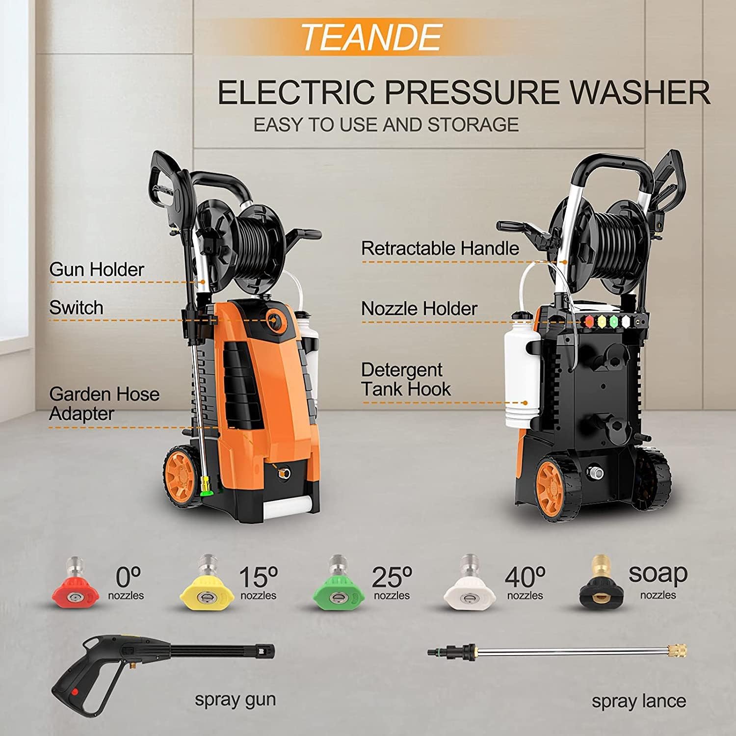 Top Brands TEANDE Electric Pressure Washer 1.9GPM Electric Power Washer 1800W High Pressure Washer with Hose Reels (Brown) Exclusive Discount 80% Offer TEANDE Electric Pressure Washer 1.9GPM Electric Power Washer 1800W High Pressure Washer with Hose Reels (Brown)