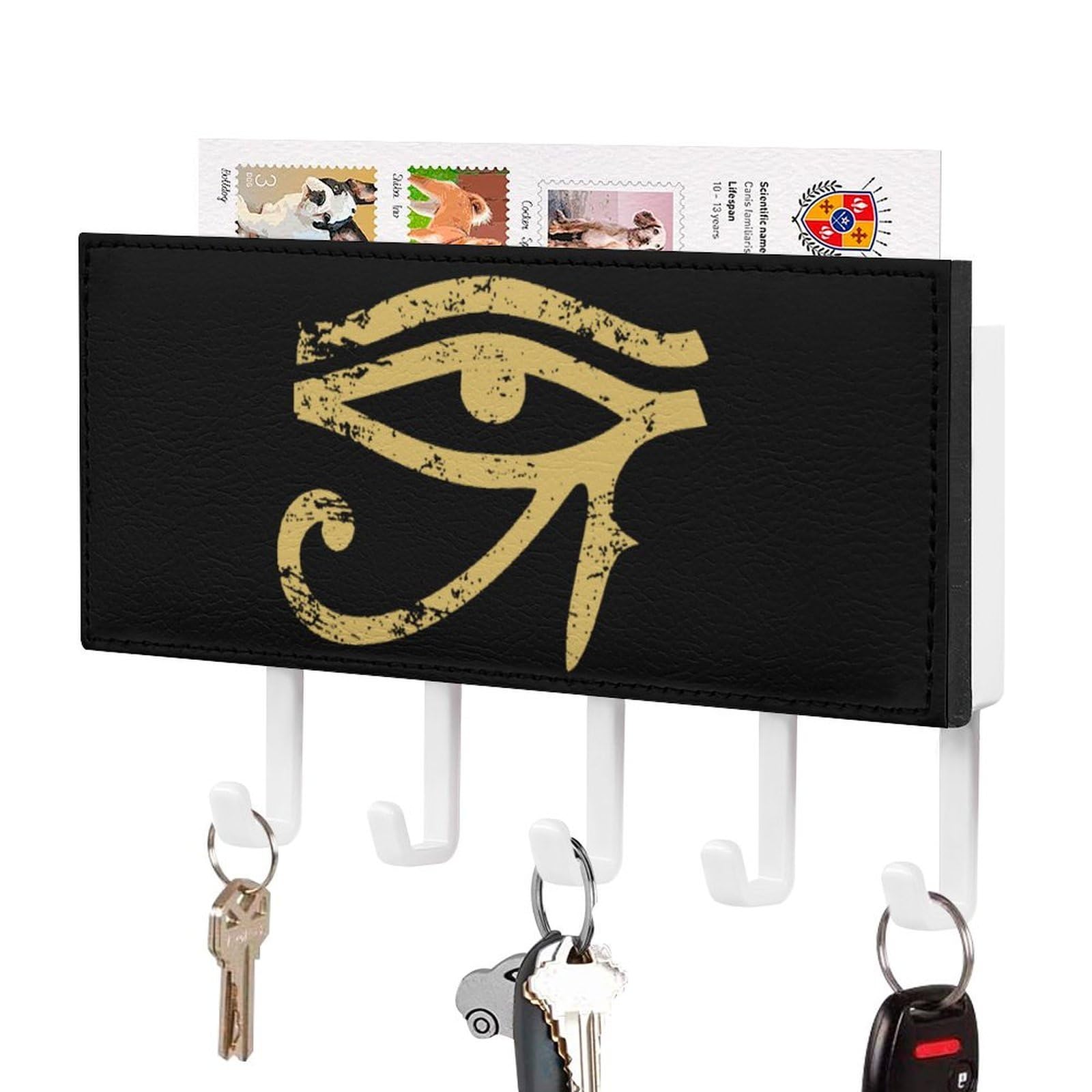 NCLQVJXZKHW Egyptian Eye of Horus Key Holder with 5 Hooks Key Hooks Wall Mounted Key Racks Key Hanger Organiser Shelf