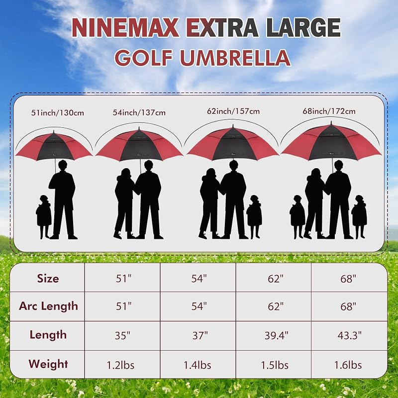 NINEMAX Golf Esernyő Nagy Méretű Viharálló 157cm Dupla Rétegű Szélálló Fekete-Piros Férfi Női Sportesernyő