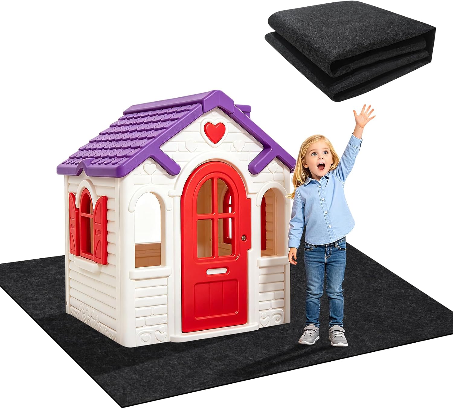 55 × 71 inch Outdoor Playhouse Mat, Waterproof Non-Slip Play Mat Soft Felt Top Foldable Playhouse Activity Pad Rug for Kids Toddlers Patio Grass Backyard