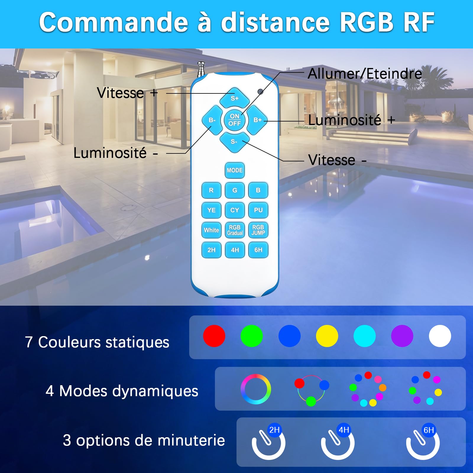 Iluminación LED para piscina RGB, 54W, PAR56, luces LED subacuáticas, flotante, sincronización externa, con mando a distancia, 12 V CA, IP68, resistente al agua