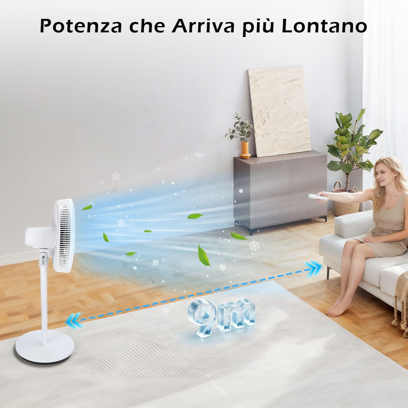 Aigostar Ventilatore a Piantana Silenzioso con Motore DC, 30dB, 9 Velocità e 3 Altezze Regolabili, Telecomando, Timer 9H, 7 Pale Aerodinamiche, Ideale per Camera da Letto e Ufficio, 30W, Bianco