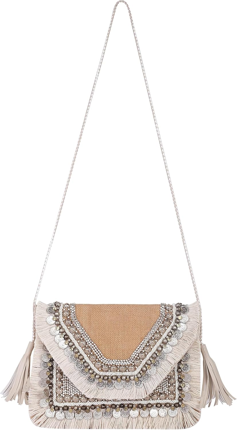 Hand-Embroidered Straw Clutch–Woven Crossbody Shoulder Bag Summer Beach Envelope Purse Handbag for Travel & Parties - Image 7