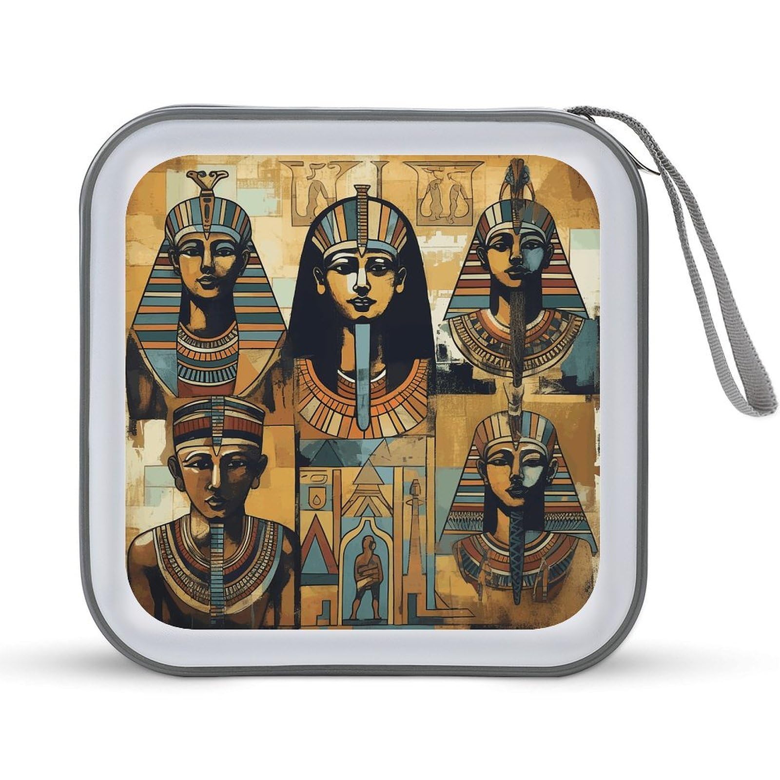 FekiLoot Ancient Egypt Tribe Series CD Case 40 Capacity DVD Case Holder Hard Plastic DVD Disc Storage Binder for Car Portable Zipper Disc Storage Organizer Wallet Bag for Home Travel