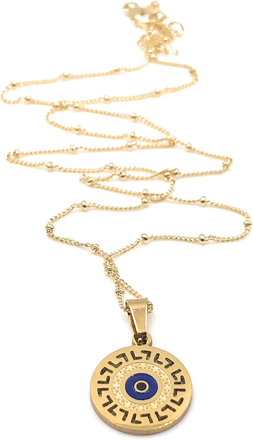 Art & Designs by AA Evil Eye Necklace 18K Gold Plated Stainless Steel Pendant