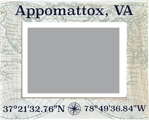 R and R Imports Appomattox Virginia Souvenir Wooden Photo Frame Compass Coordinates Design Matted to 4 x 6